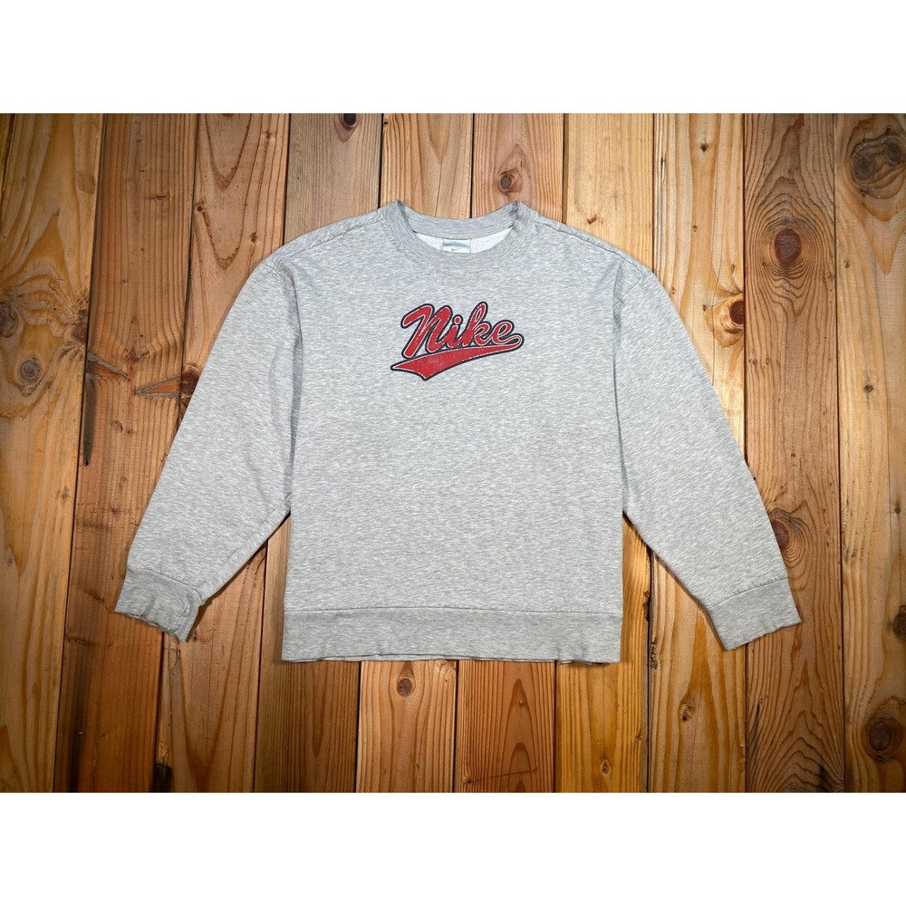 Vintage Y2k Nike Silver Tag Big Script Logo Heather Gray Sweatshirt